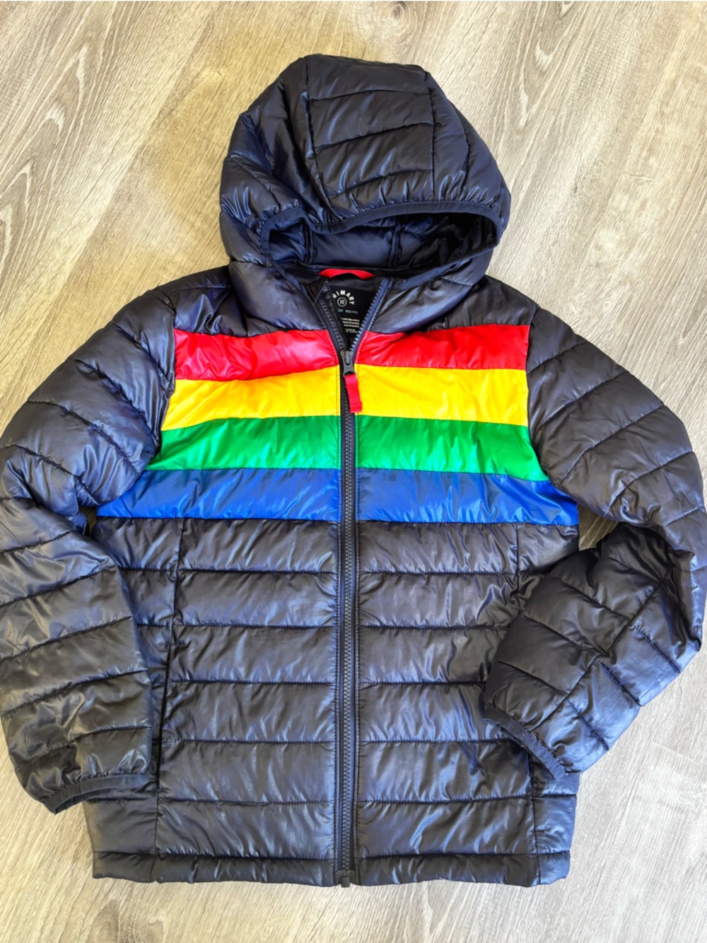 Primary Black Puffer Jacket with Red Trim